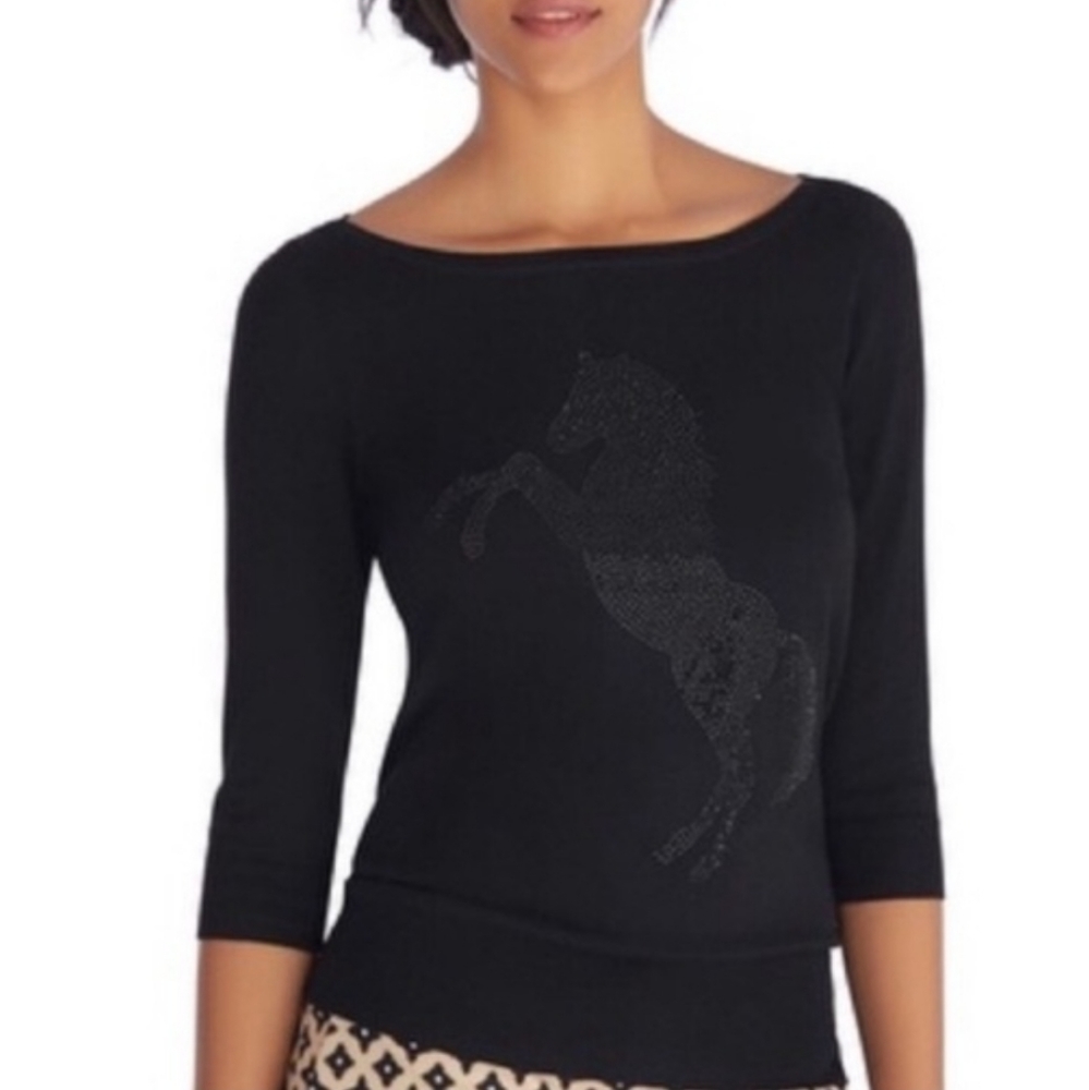 Black blouse with rhinestone horse design